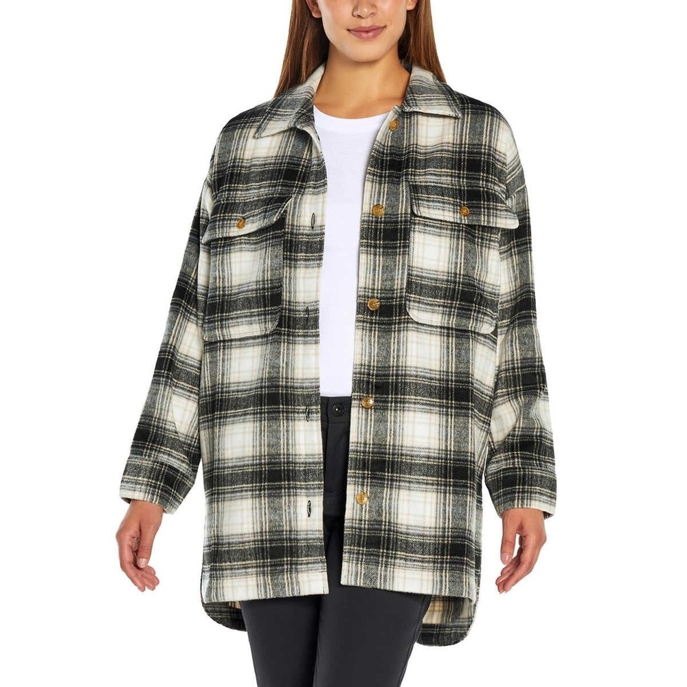 Banana Republic Women's Flannel Plaid Shirt Jacket Medium- Wool Oversized Baggy